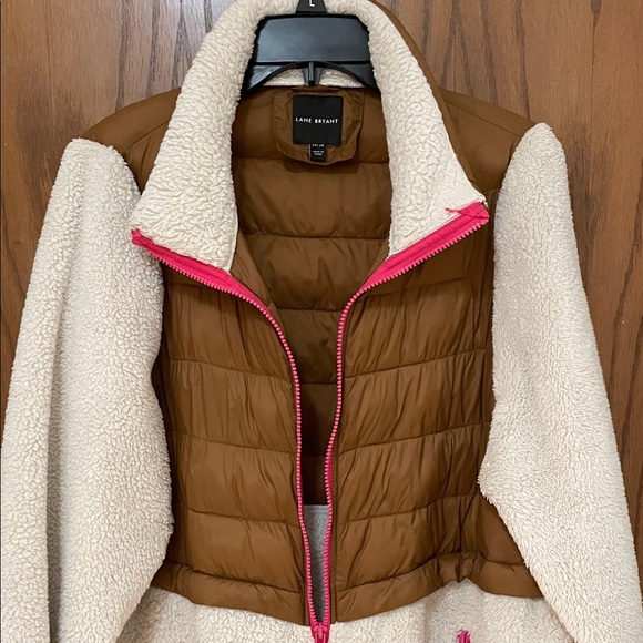 LANE BRYANT UGC Women’s Size 14/16 Brown Cream Puffer Jacket with Pink Accents - Picture 8 of 15